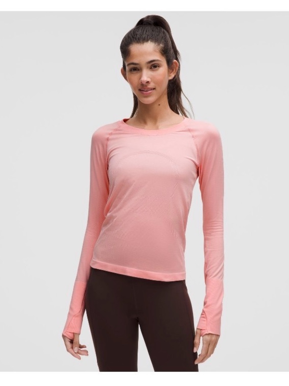 Lululemon Swiftly Tech Long-Sleeve Waist Length Top Bright Coral Pink size 12 XL